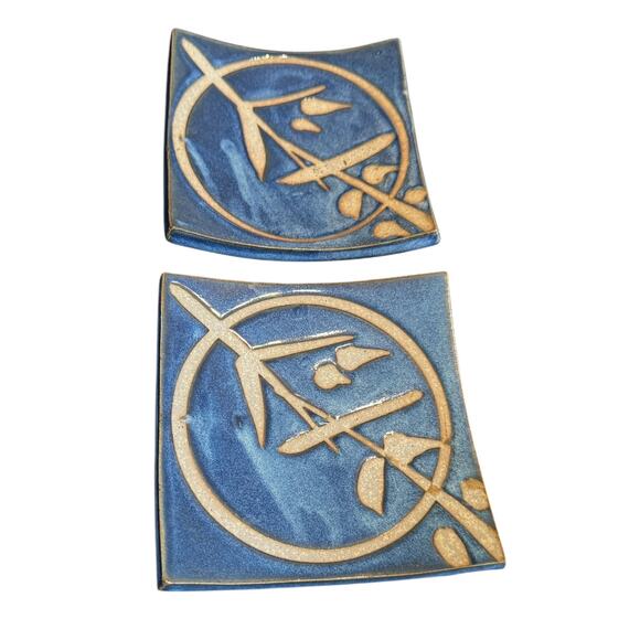 Stoneware Sushi Soy Sauce Curved Small Dish Dipping Trays (2) VTG Art Pottery - Picture 2 of 9